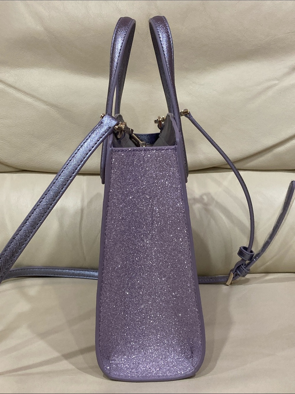 Kate Spade Lilac Frost Purple Tinsel Glitter Fabric Sparkle Satchel Purse Bag - Picture 9 of 15
